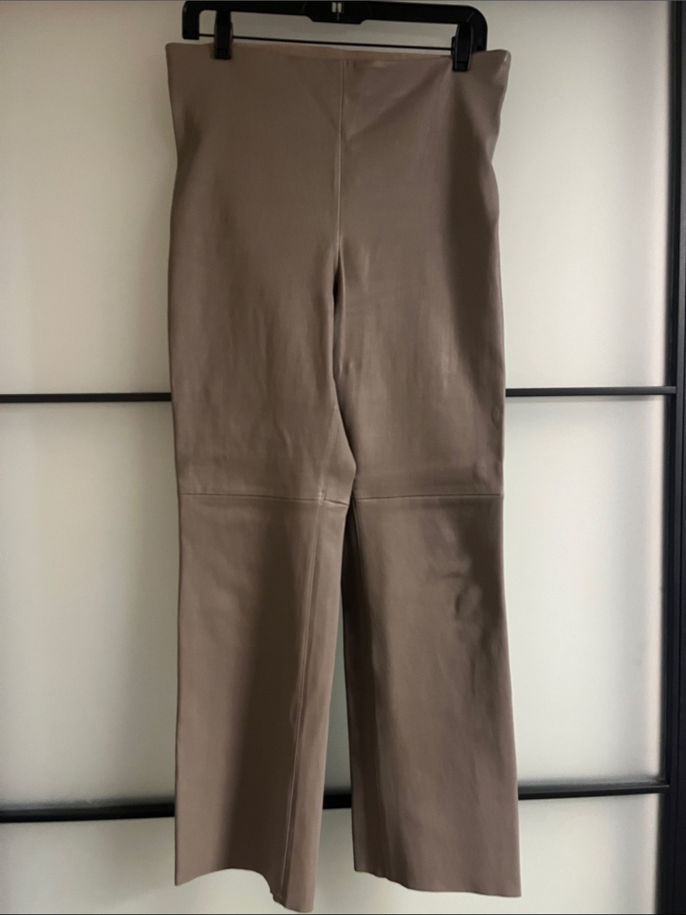 H&M Taupe High-Waist Crop Real Leather Pants